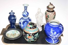 Collection of Chinese pottery including double gourd vase, ginger jar, vases, figure and dish.