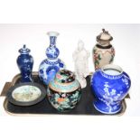 Collection of Chinese pottery including double gourd vase, ginger jar, vases, figure and dish.