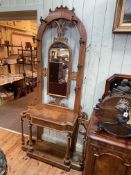 Victorian oak arched top mirror back hallstand, 230cm by 115cm by 39cm.