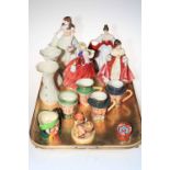 Coalport Admiral Miranda figure, three Royal Doulton figures, Sara,