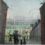 Nick Holly (Welsh contemporary) ARR Framed oil on board, signed 'The Football Match' 20cm x 20cm