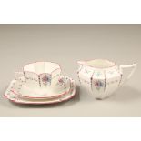1920s Shelley Pink Blue Floral pattern six person tea set, pattern number 11654, comprising six