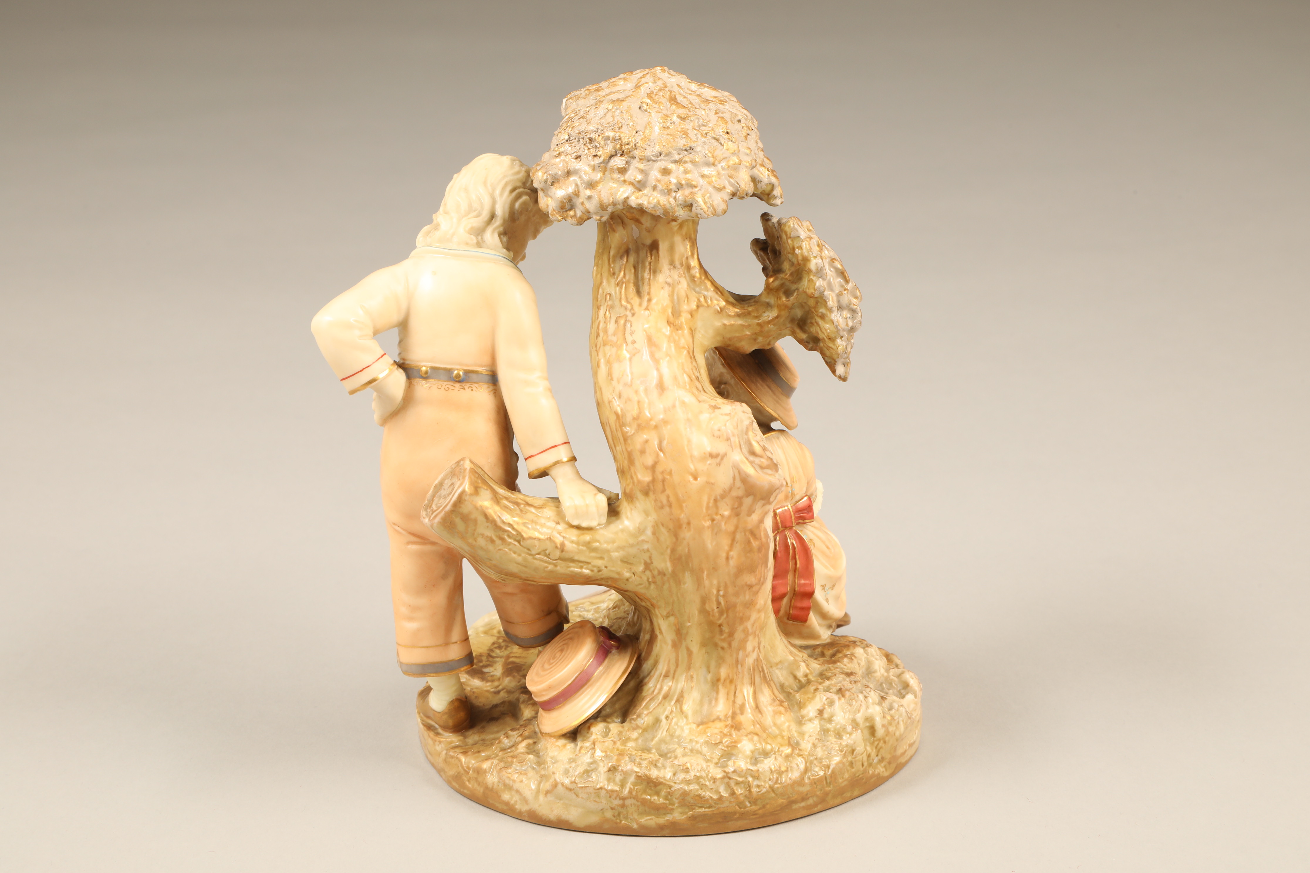 Royal Worcester figure group, boy and girl under a tree, date coded 1891, Model No 1364, Rd No - Image 3 of 4