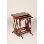 Edwardian inlaid mahogany nest of three tables, rectangular tops with geometric line inlay and