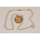 Gold sovereign 1968 in 9 carat gold pendant mount, with 9 carat gold chain Total Weight 17.6g