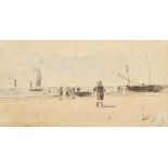 Eugene Boudin (French 1824-1898) Framed watercolour, signed with initials 'Low Tide' 11cm x 22cm
