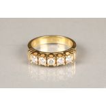 18 carat yellow gold five stone diamond ring, set with five 0.2 carat brilliant cut diamonds, ring