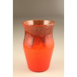 Scottish Vasart glass vase, orange/red with grey swirls and gold aventurine inclusions Height 24.