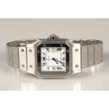 Gents Cartier Montres Santos stainless steel wristwatch, the square dial with roman numerals , sweep