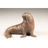 Mark Rode (Irish), born 1965, Bronze sculpture, signed No3/4 'Male Walrus' Length 28cm, Width ARR