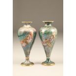 Pair of Carlton Armand lustre vases, baluster shaped mottled green ground, decorated with