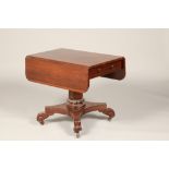 Victorian rosewood drop leaf tea table, twin drop leaves with a single frieze drawer to one end