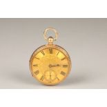 Gents 18 carat open faced pocketwatch, engraved dial with Roman numerals with subsidiary dial,