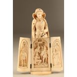 Continental jewelled carved ivory triptych of Elizabeth I, late 19th/20th century, modelled as a