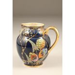 Carlton ware jug, gilt handle, blue ground decorated with devils copse, pattern 3787 Height 19.5cm