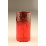 Scottish Strathearn cylindrical vase, orange/red with grey swirls and gold aventurine inclusions