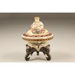 Royal Worcester pot pourri dish and cover, decorated with bamboo shoots and oriental pines, raised
