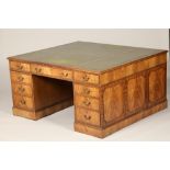 Mahogany leather topped double pedestal desk, three frieze drawers, supported on twin pedestals