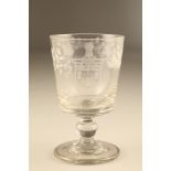 Late 19th / early 20th century etched glass, of tapering form, raised on knop stem terminating