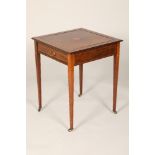 Edwardian inlaid mahogany games table, single fitted drawer with flip over square top with reverse