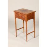 Edwardian mahogany side table, crossbanded rectangular top with one long drawer over two short