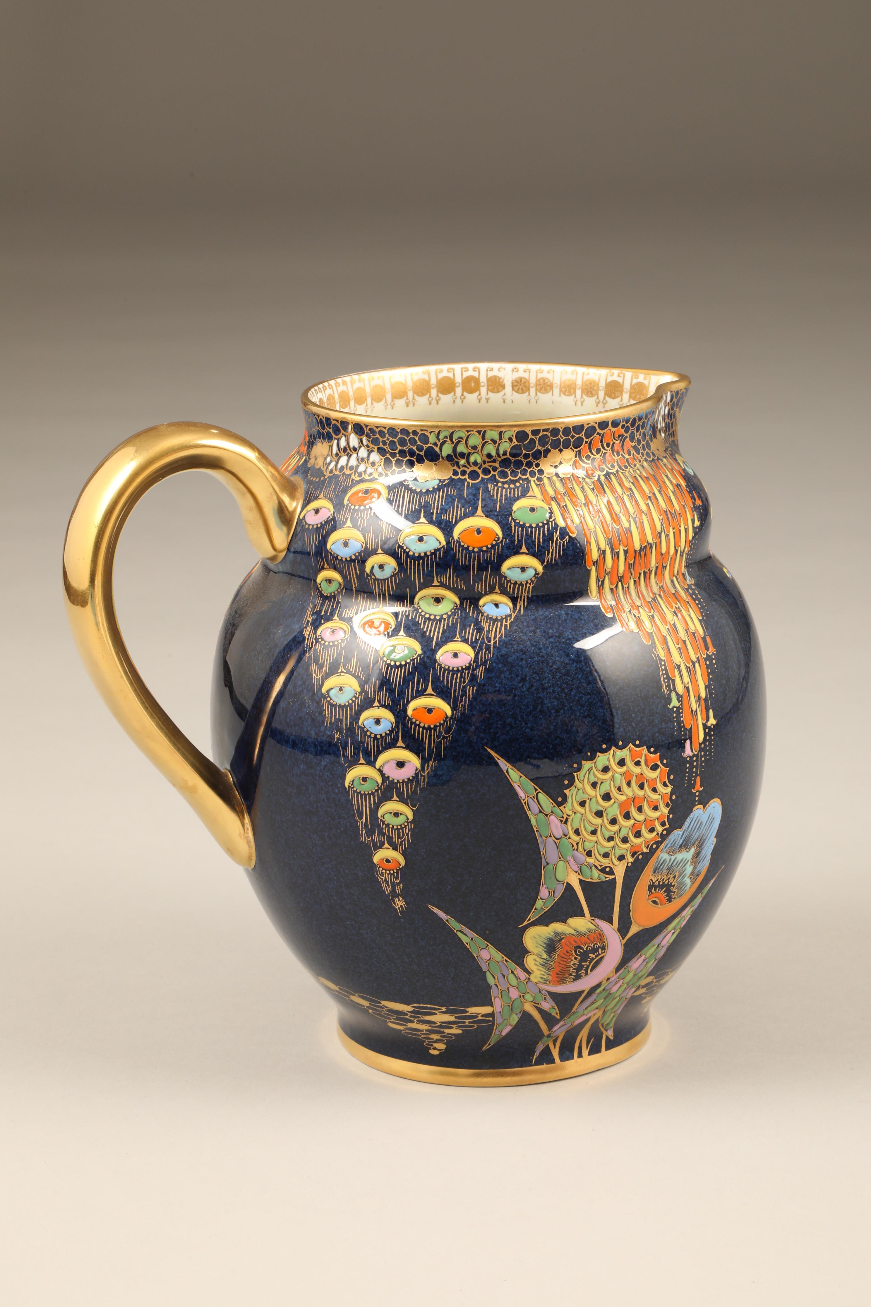 Carlton ware jug, gilt handle, blue ground decorated with devils copse, pattern 3787 Height 19.5cm - Image 2 of 4