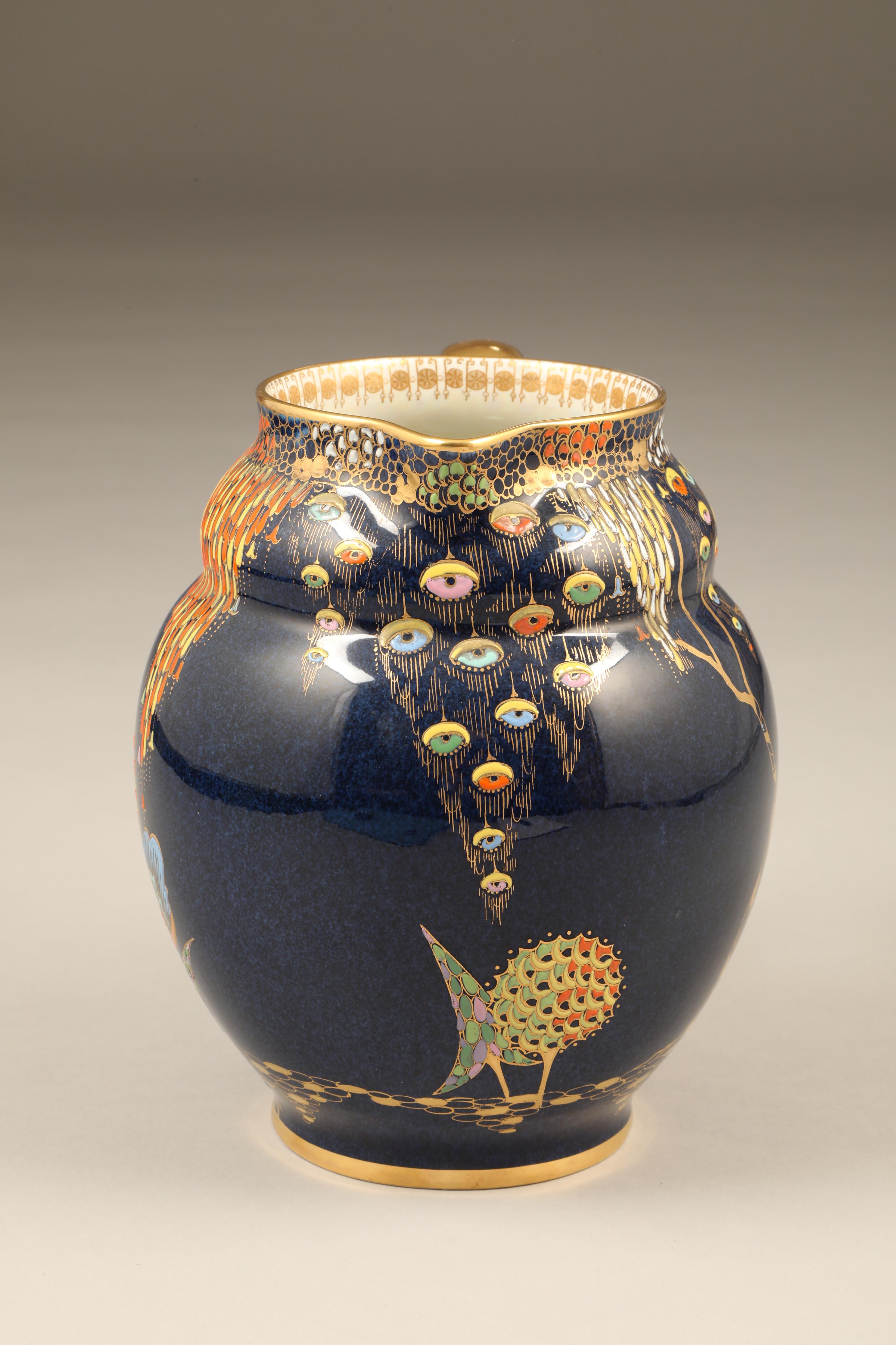 Carlton ware jug, gilt handle, blue ground decorated with devils copse, pattern 3787 Height 19.5cm - Image 3 of 4