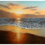 Ben Goymour ARR Framed oil on board, signed 'Seascape at Sunset' 60cm x 60cm