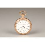 Gold plated pocket watch, by the Hampden watch company, white enamel dial with Roman numerals,