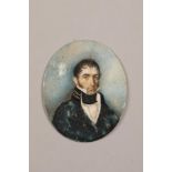 A 19th century portrait miniature on ivory, gentleman in black jacket, unframed 6.5cm x 5.5cm