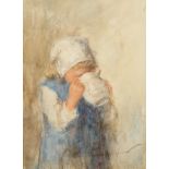 Robert Gemmell Hutchison Scottish (1855-1936) Gilt framed watercolour, signed 'Young Girl Drinking