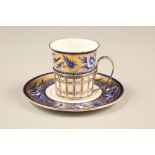 Boxed Shelley twelve piece coffee set. Blue and white with a broad gilt band decorated with swallows