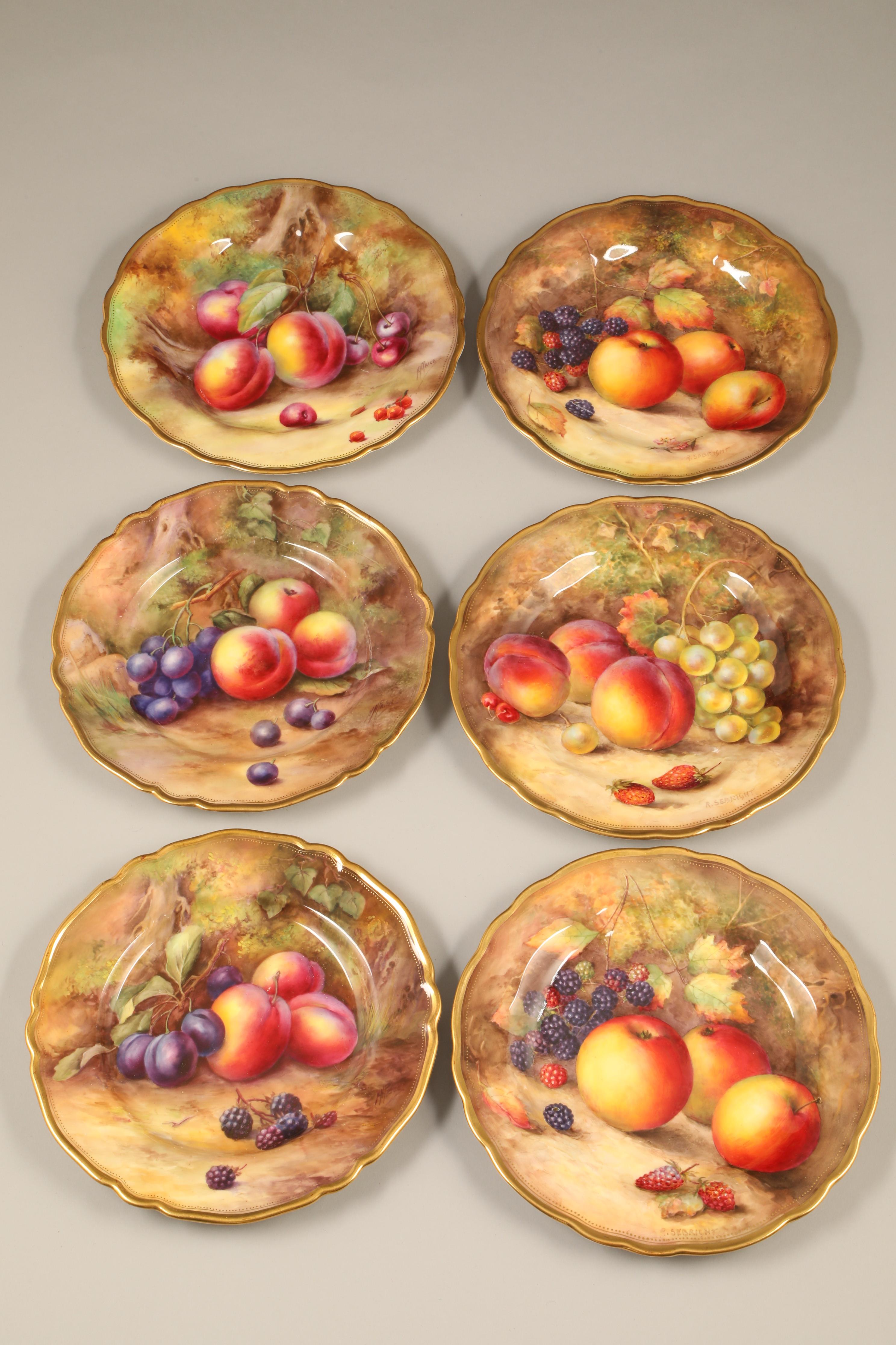 Set of twelve Royal Worcester plates, all individually hand painted with fallen fruit, all signed by - Image 2 of 4