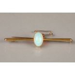 Ladies opal bar brooch, mounted in 15 carat yellow gold, mounted with a single opal Length 6cm,