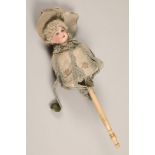 Late 19th / early 20th century porcelain headed clothed Marionette Doll, impressed numbers to the