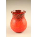 Scottish vasart glass vase, orange/red with grey swirls and gold aventurine inclusions Height 16cm
