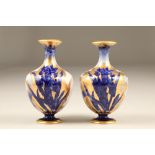 Pair of unmarked Nautilus porcelain vases, baluster form, blue and white, decorated with irises,