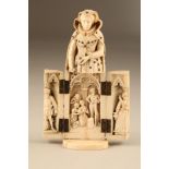 Continental jewelled carved ivory triptych of Elizabeth I, late 19th/20th century, modelled as a