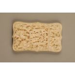 19th/20th century Cantonese carved ivory calling card case, decorated with carved flowers and