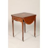 Edwardian inlaid and crossbanded mahogany Pembroke table, single fitted drawer with bow front ends