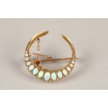 Ladies opal brooch in crescent form, mounted with fifteen graduated opals on yellow metal Diameter