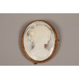 9 carat gold mounted oval cameo brooch, with a carved bust of a young maiden 5cm x 4.5cm