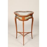 Edwardian inlaid mahogany vitrine, trifoliolate glazed top, supported on slender square tapered legs