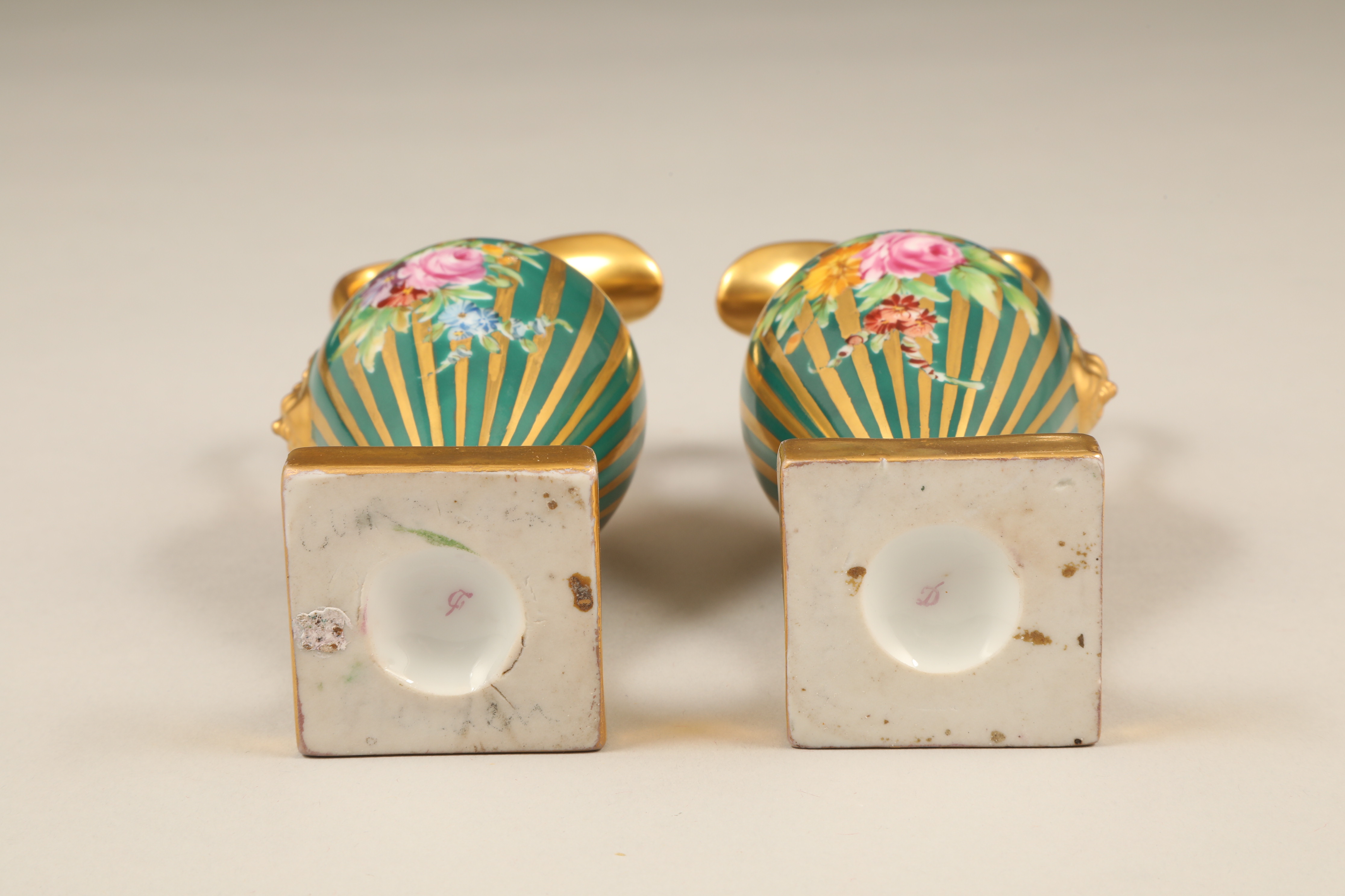 Pair of late 19th / early 20th century probably Dresden porcelain ewers, with richly gilded and - Image 2 of 2