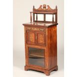 Edwardian inlaid rosewood music cabinet, mirror backed above a single fitted drawer over a pair of