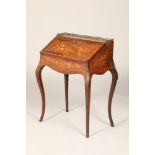 19th century Dutch marquetry bureau, inlaid with birds and flowers, fall front with fitted