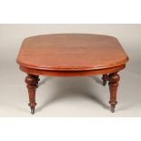 Victorian mahogany telescope table, with four leaves, raised on four carved legs on China castors