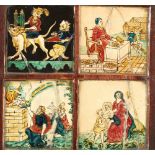 Medieval Watercolours Mahogany framed set of four medieval watercolours (i) Humorous study with