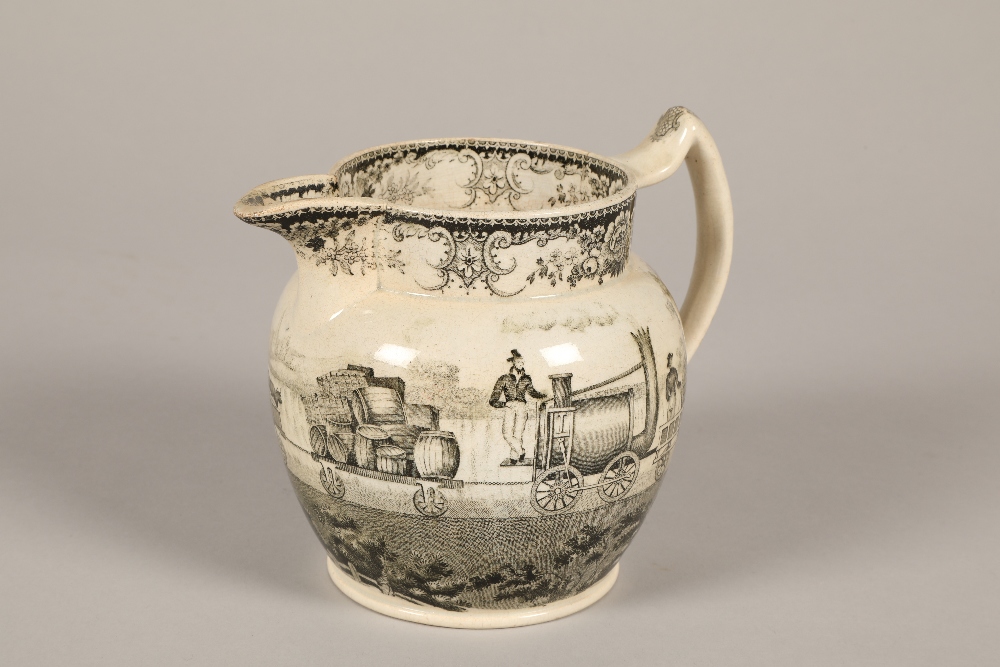 Liverpool creamware transfer printed jug, made by Herculaneum Factory, to commemorate the Rainhill