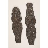 A pair of late 17th century carved oak wall panels, depicting Charles II and Catherine of Braganza